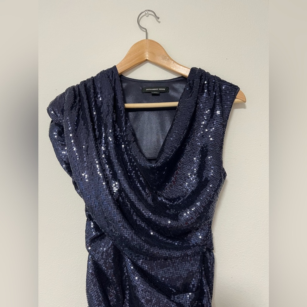Alexander Wang Midnight Blue Sequin Mini Cowl Neck Cocktail Dress - Picture 2 of 9